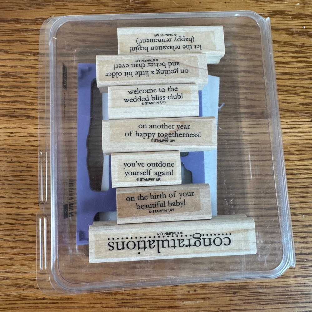 Stampin Up Congrats Wood Mount Rubber Stamp Set 7 Celebration Sentiments 113770